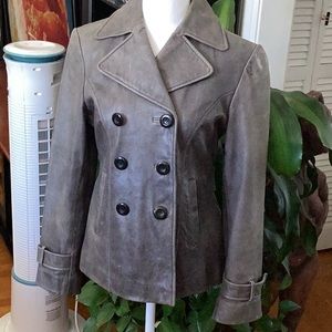 Double Breasted leather jacket.